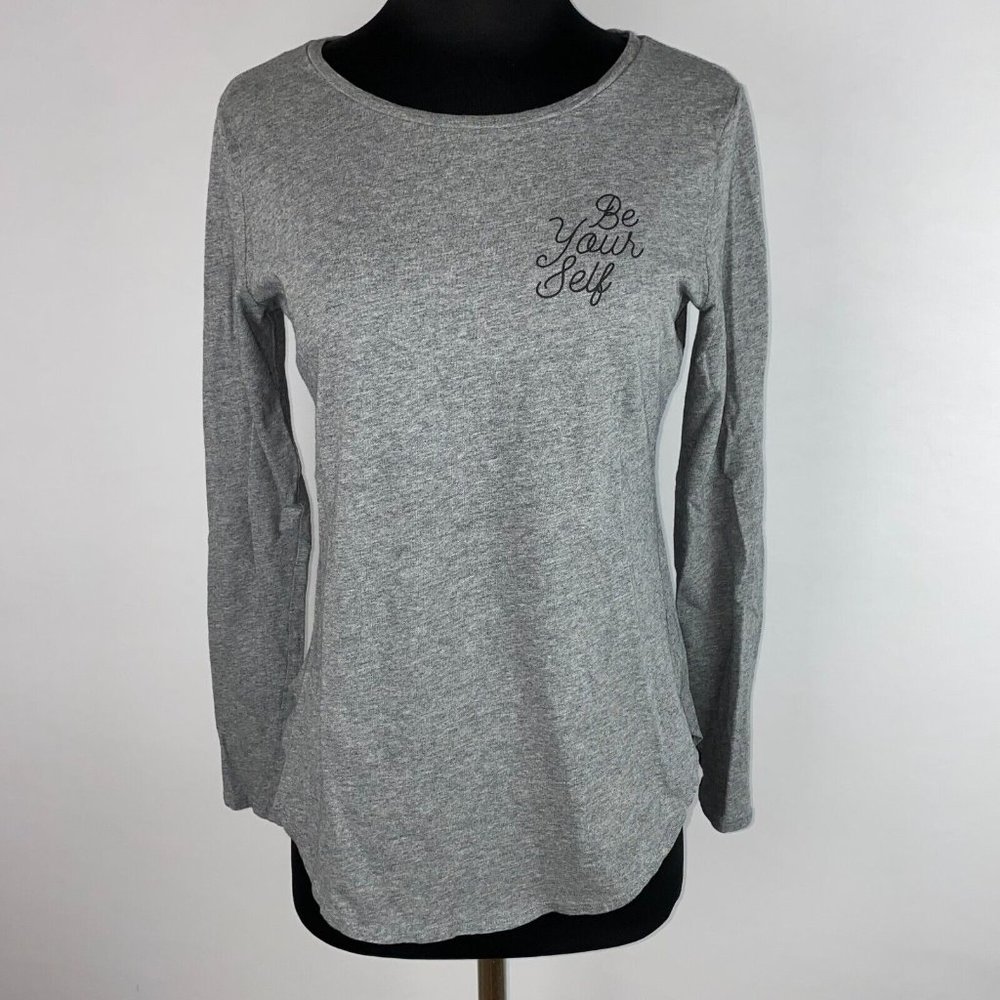 Old Navy Everywear S Gray Black Be Yourself Long Sleeve Tee Rounded Hems
